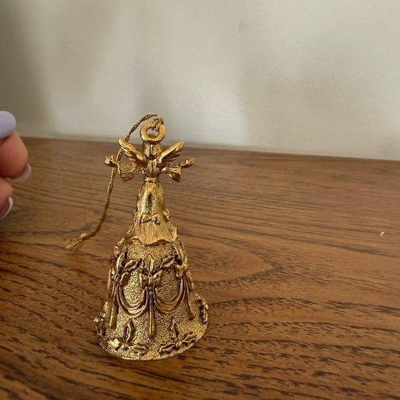 Vintage Lunt EP Pewter Gold Angel Christmas Bell Ornate Ornament Made In USA - Picture 4 of 8